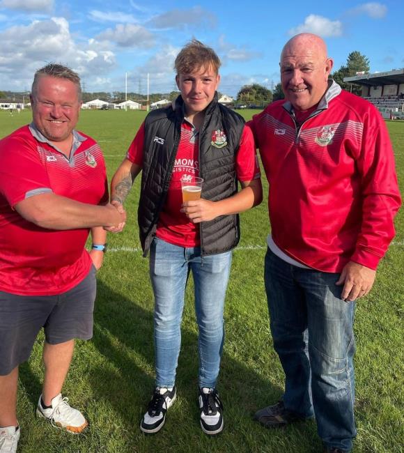 Pembroke MoM Rhydian Eynon with coaches Darren Gilbert and Gary Price